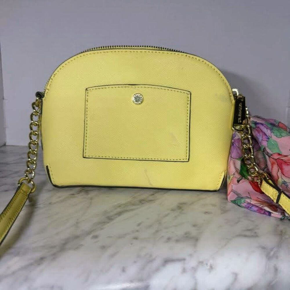 Steve Madden Pastel Yellow Dome Crossbody Purse Chain Strap Floral Scarf As Is